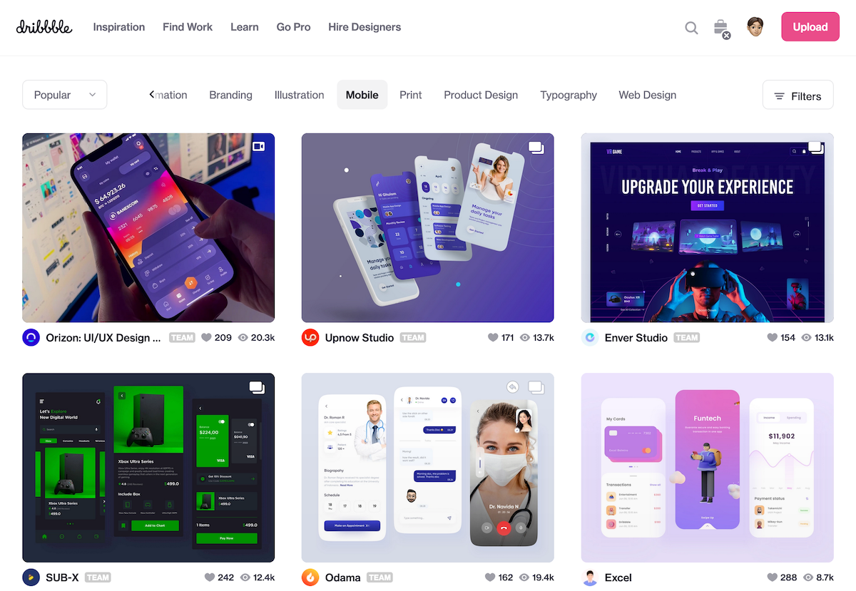 Dribbble frontpage